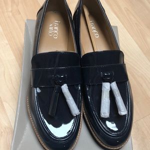 New in box navy patent loafers Franco Sarto size 10 with tassel detail
